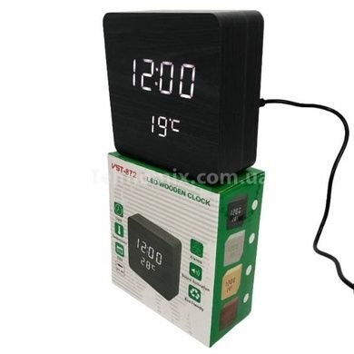 Часы сетевые белая подсветка (корпус черный) от USB VST-872-6