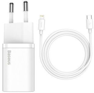 Сетевое зарядное устройство для Baseus Super Si 1C 20W With Simple Wisdom Data Cable Type-C/iP 1m White