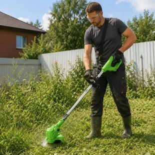 Газонокосарка акумуляторна триммер ручний для газону 48w без коліс 2акк, салатова