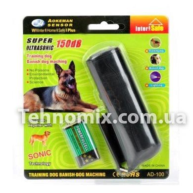 Ультразвуковий відлякувач собак з ліхтарем AD-100 black