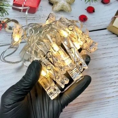 Гірлянда світлодіодна мідна з прищіпками 20шт USB 3м Біла