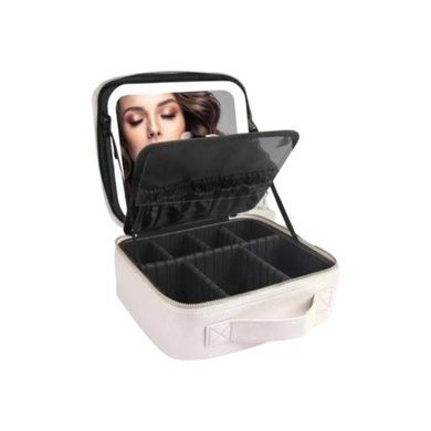 Косметичка-органайзер кожаная с зеркалом LED подсветка Cosmetic Club Белая