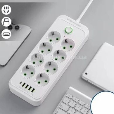 Удлинитель сетевой фильтр 5м 8&times;220В+4&times;USB+1&times;Type-C F16u Белый