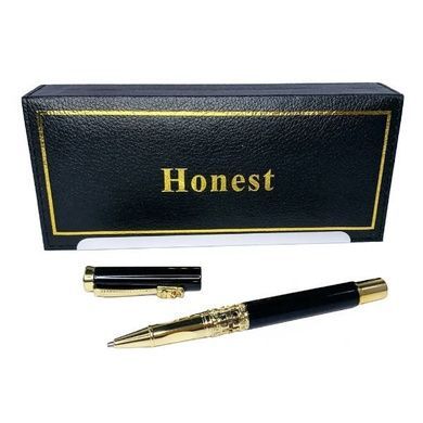 Ручка шариковая металлическая в подарочном футляре Honest 3217 Черная с золотыми вставками