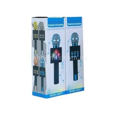 Микрофон караоке беспроводной Bluetooth USB Черный с голубым