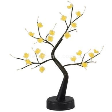Ночник настольный Весеннее дерево светящееся, питание от батареек /USB 24 led Черный ствол и желтые цветочки
