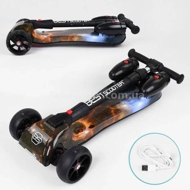 Самокат трехколесный с парогенератором и музыкой, складной руль Best Scooter MAXI Космос