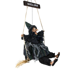 Декор подвесной анимированный Ведьма на качелях в черном 40*25*15см