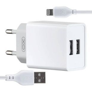 Мережевий зарядний пристрій блок живлення XO L65 2.4A two USB charger for Lightning