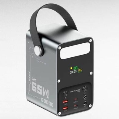 Power Bank з LED-дисплеєм, 7*Type-C/USB, вбудований ліхтарик 22.5W 60000 мАг KONFULON Чорний