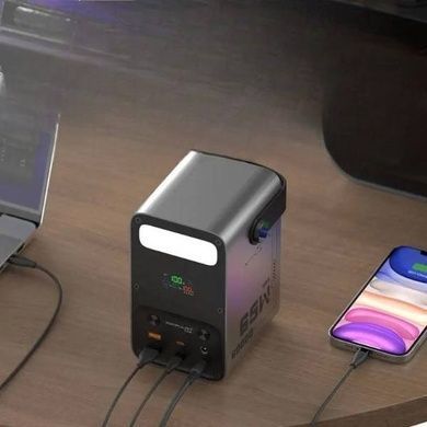 Power Bank з LED-дисплеєм, 7*Type-C/USB, вбудований ліхтарик 22.5W 60000 мАг KONFULON Чорний