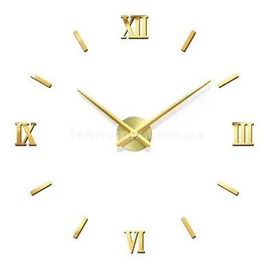 Часы настенные на клейкой основе Римские цифры 3D DIY Clock 55см Золото
