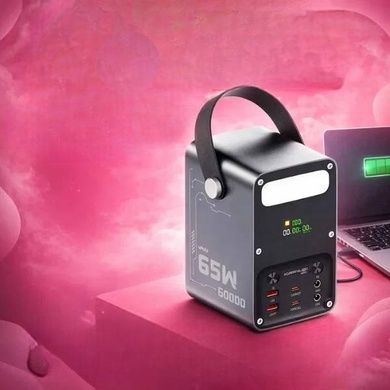 Power Bank з LED-дисплеєм, 7*Type-C/USB, вбудований ліхтарик 22.5W 60000 мАг KONFULON Чорний