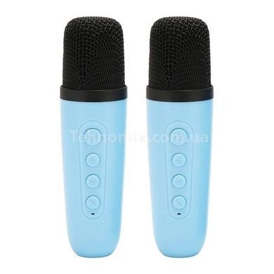 Колонка портативна із 2 караоке мікрофонами Bluetooth LED К18 Блакитна