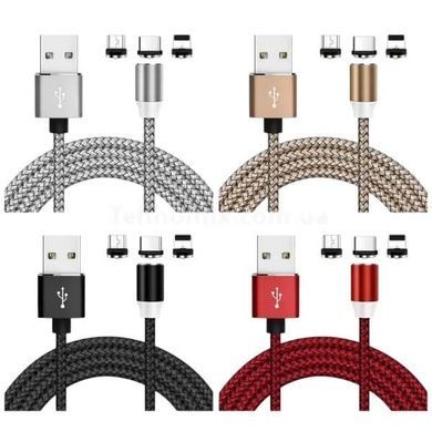 Магнітний кабель 3 в 1 USB - microUSB / Lightning / Type-C Червоний