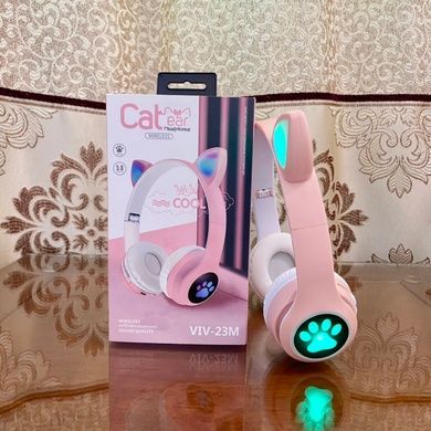 Навушники безпровідні LED з котячими вушками і підсвічуванням STN 28 Рожеві