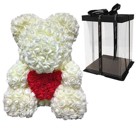 Ведмедик з серцем з 3D троянд Teddy Rose 40 см Шампанський + подарункова упаковка