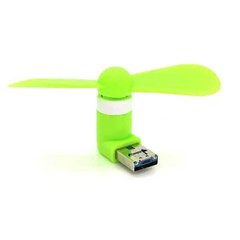 Міні-вентилятор портативний USB + micro USB Зелений