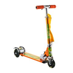 Детский самокат Scooter cо светящимися колесами и складной ручкой Оранжевый