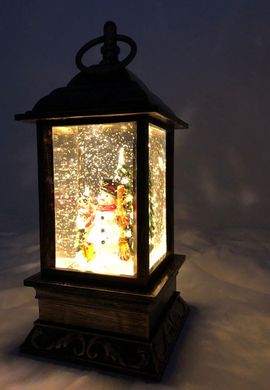 Декоративный новогодний фонарь прямоугольный "Снеговик с елочками"