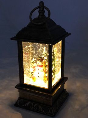 Декоративний новорічний ліхтар прямокутний "Сніговик з ялинками"