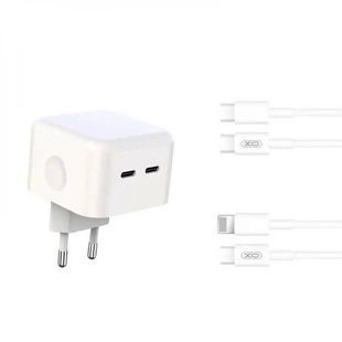 Мережевий зарядний пристрій блок живлення XO L102 35W dual Type-c port fast charger with Type-c cable