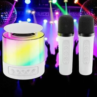 Колонка портативная с 2 караоке микрофонами Bluetooth LED К19 Белая