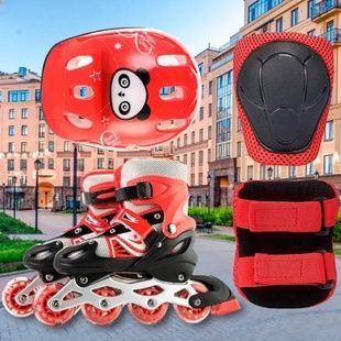 Ролики раздвижные детские 31-34р с комплектом защиты Power Champs Красные