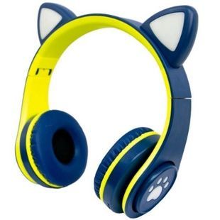 Беспроводные Bluetooth наушники с кошачьими ушками LED YW-018 Синие