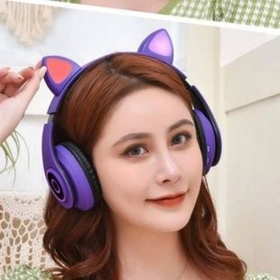 Беспроводные наушники Bluetooth с кошачьими ушками LED СXT-B39 CATS Фиолетовые