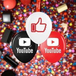 Набор воздушных латексных шаров YouTube 50шт 30см 2-66926694 Черные, красные и белые