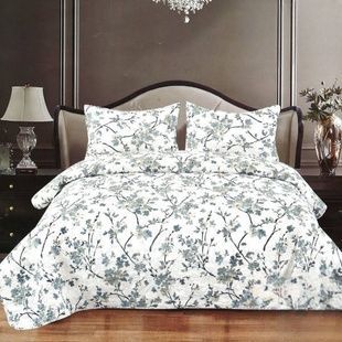 Стегане покривало 200x220cm +2 наволочки 50x70cm 32203 Біле з принтом