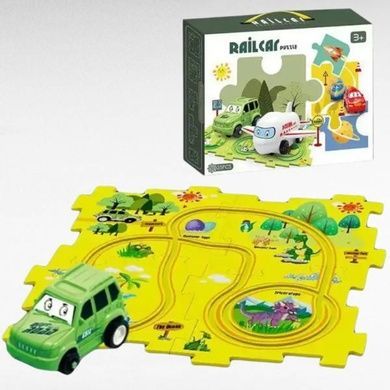 Коврик-пазл детский игровой 4 секции +1 машинка Rail Car Желтый