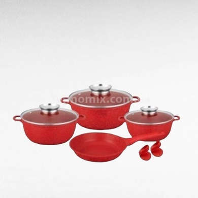 Набір посуду 9 предметів Bellmax Cookware Set BM-120 Червоний