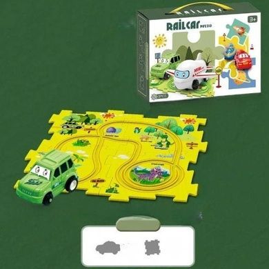 Коврик-пазл детский игровой 4 секции +1 машинка Rail Car Желтый