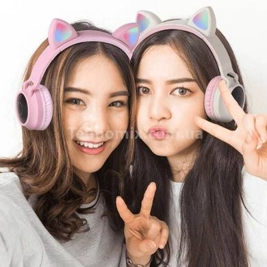 Беспроводные Bluetooth наушники с кошачьими ушками LED BT-028C Розовые