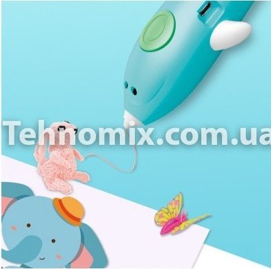 3Д ручка акумуляторна з трафаретами і пластиком для малювання 3Д Pen дельфін Бірюзовий