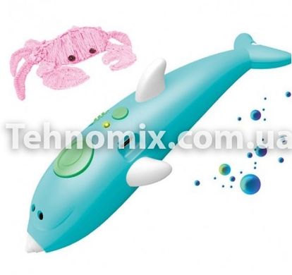 3Д ручка акумуляторна з трафаретами і пластиком для малювання 3Д Pen дельфін Бірюзовий
