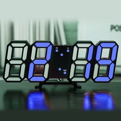 Электронные настольные часы с будильником и термометром LY 1089 Черные с синей подсветкой
