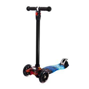 Детский самокат Scooter SL-4Z светящиеся колеса и складная ручка Синее пламя