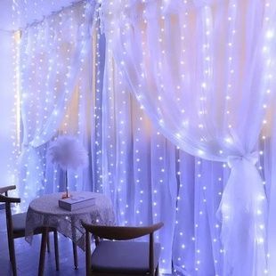 Гирлянда штора прозрачный провод с переходником 200LED 3*2м Холодный белый