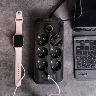 Мережевий фільтр подовжувач 2м, 6 розеток 4*USB+Type-C Power-Socket F06U Чорний