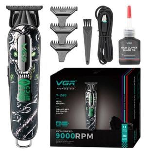 Тример з LED-дисплеєм та 3 насадками, 2000mAh, 9000 RPM, VGR V-260 Чорний із зеленим