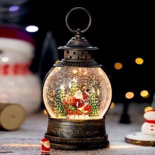 Новогодний ночник Винтажный фонарь круглый с Сантой в санках XMAS WDL-2103А Коричневый