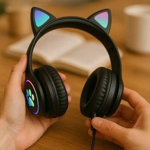 Беспроводные Bluetooth наушники с кошачьими ушками LED CAT EAR P33 Черные