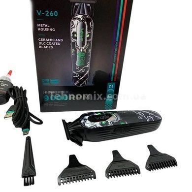 Триммер с LED-дисплеем и 3 насадками, 2000mAh, 9000 RPM, VGR V-260 Черный с зеленым