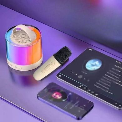 Караоке колонка с 2 микрофоном и подсветкой Bluetooth K52 Бежевая