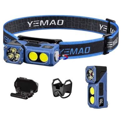 Ліхтар налобний акумуляторний YEMAO YM-T615, 500LM Чорний із синім