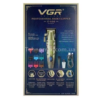 Машинка для стрижки волосся акумуляторна з 8 насадками та LED дисплеєм VGR V-036.