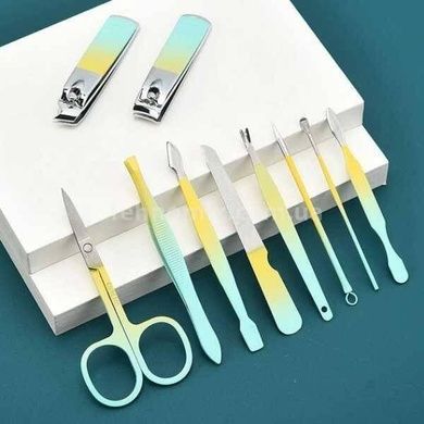 Набор для маникюра и педикюра 10 предметов в мягком кейсе Мятно-желтый